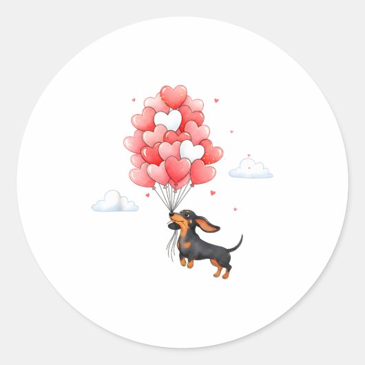 Cute Dachshund Valentine Heart Balloon Dog Lover  ラウンドシール (正面)