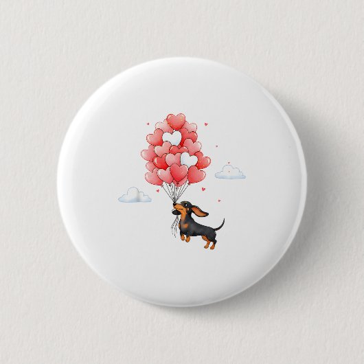 Cute Dachshund Valentine Heart Balloon Dog Lover  缶バッジ (正面)