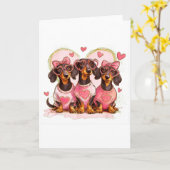 Cute Dachshund Valentines Heart Dog Lover Men Wome カード (黄色い花)