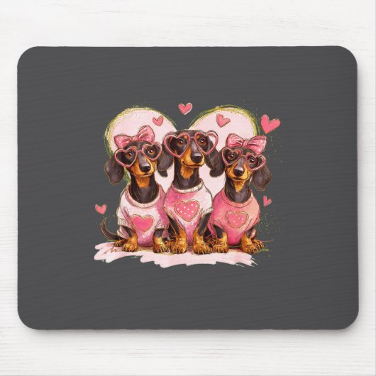 Cute Dachshund Valentines Heart Dog Lover Men Wome マウスパッド (正面)