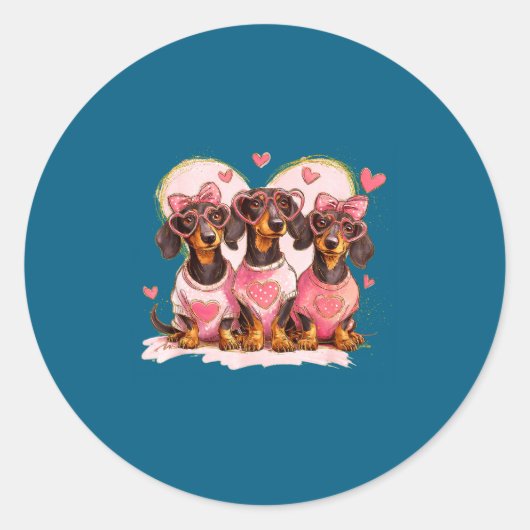 Cute Dachshund Valentines Heart Dog Lover Men Wome ラウンドシール (正面)