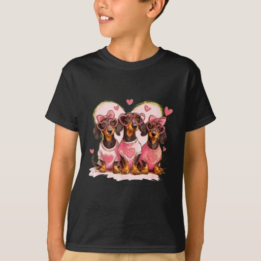 Cute Dachshund Valentines Heart Dog Lover Men Wome Tシャツ (正面)