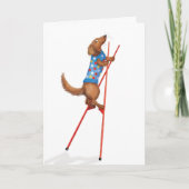 Cute dachshund walking on stilts card カード (正面)