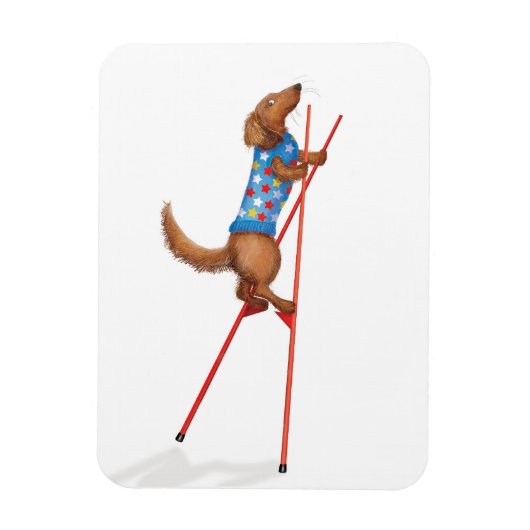 Cute dachshund walking on stilts magnet マグネット (縦)