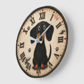 Cute Dachshund Wiener Funny Sausage Dog Rustic Pet ラージ壁時計 (傾斜)