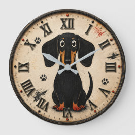 Cute Dachshund Wiener Funny Sausage Dog Rustic Pet ラージ壁時計