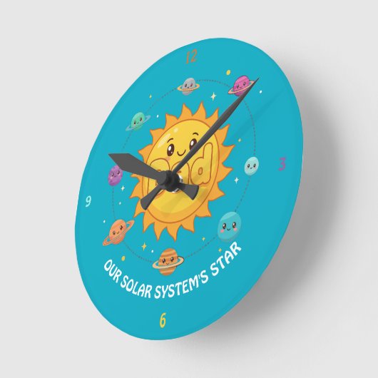Cute Dad Solar System Star Space Cartoon ラウンド壁時計 (傾斜)