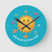 Cute Dad Solar System Star Space Cartoon ラウンド壁時計 (正面)