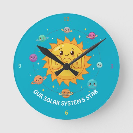Cute Dad Solar System Star Space Cartoon ラウンド壁時計 (正面)