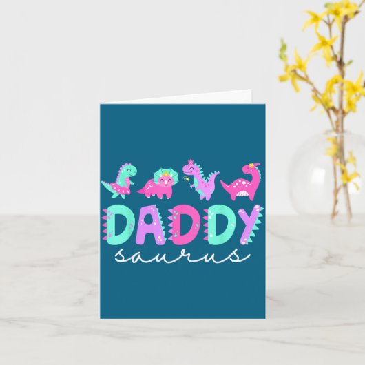 Cute Daddy Saurus Dad Dinosaur Birthday Boy Girl F カード (黄色い花)