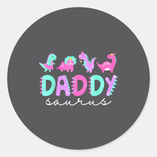 Cute Daddy Saurus Dad Dinosaur Birthday Boy Girl F ラウンドシール (正面)