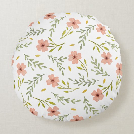  Cute Dainty Ditsy Watercolor Floral Light Pattern ラウンドクッション (正面)