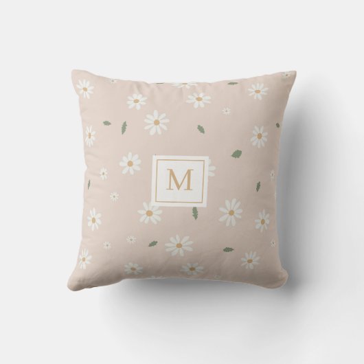 Cute Daisies Floral Blossoms & Greenery Monogram クッション (裏面)