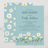 Cute Daisy Baby Shower Invitation in Blue 招待状 (正面/裏面)