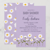 Cute Daisy Baby Shower Invitation in Purple 招待状 (正面/裏面)