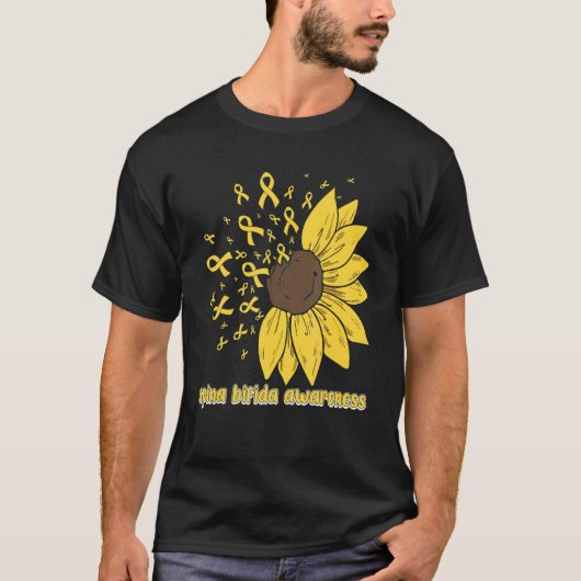 Cute Daisy Butterfly Yellow Ribbon Spina Bifida Aw Tシャツ (正面)