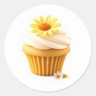 Cute Daisy Cupcake Stickers ラウンドシール
