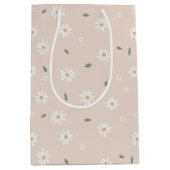 Cute Daisy Floral Blossoms & Greenery ミディアムペーパーバッグ (正面)