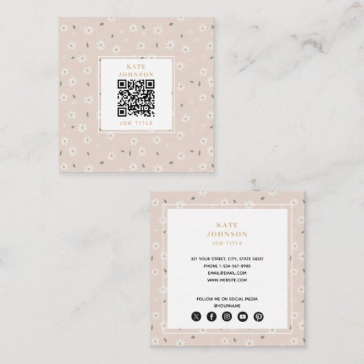 Cute Daisy Floral Blossoms & Greenery Florist スクエア名刺 (正面/裏面)