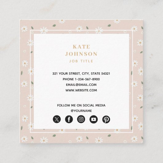 Cute Daisy Floral Blossoms & Greenery Florist スクエア名刺 (裏面)