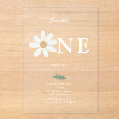 Cute Daisy Flower 1st Birthday Girl Pink アクリル招待状 (正面)