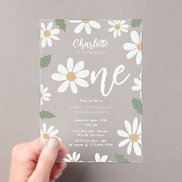 Cute Daisy Flower 1st Birthday Girl Pink アクリル招待状