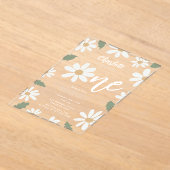 Cute Daisy Flower 1st Birthday Girl Pink アクリル招待状 (レイダウン)