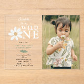 Cute Daisy Flower 1st Birthday Girl Wild One Photo アクリル招待状 (正面)
