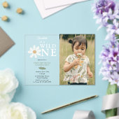 Cute Daisy Flower 1st Birthday Girl Wild One Photo アクリル招待状 (インサイチュ (ウェディング))