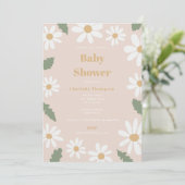 Cute Daisy Flower Baby Shower Girl Pink 招待状 (スタンド正面)