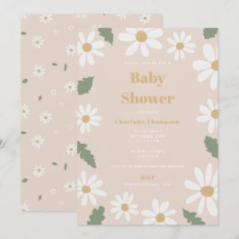 Cute Daisy Flower Baby Shower Girl Pink 招待状