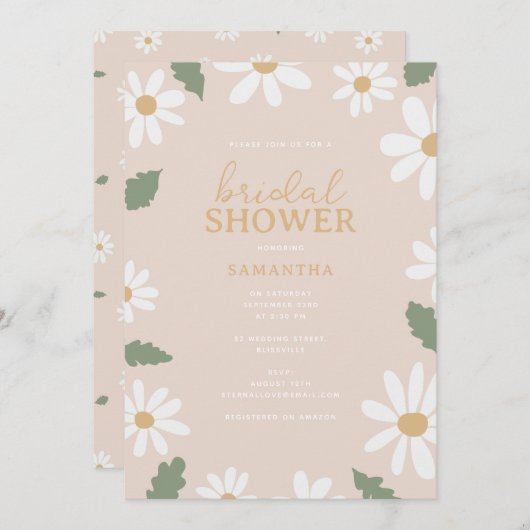 Cute Daisy Flower Bridal Shower 招待状 (正面/裏面)