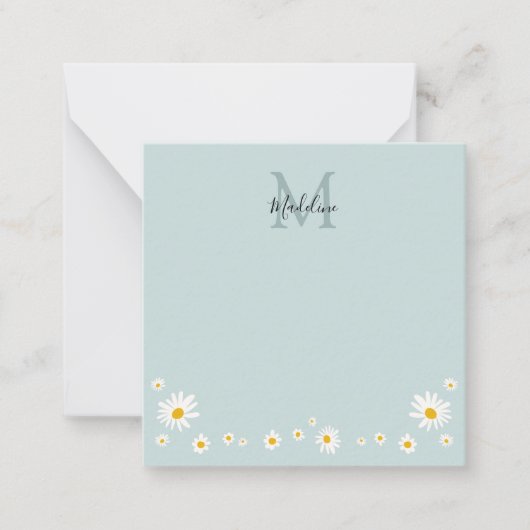 Cute Daisy Flower Modern Teal Monogram Square ノートカード (正面)