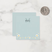 Cute Daisy Flower Modern Teal Monogram Square ノートカード (正面/裏面インサイチュ)