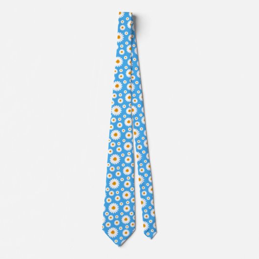 Cute Daisy Flower Pattern On A Blue ネクタイ (正面)