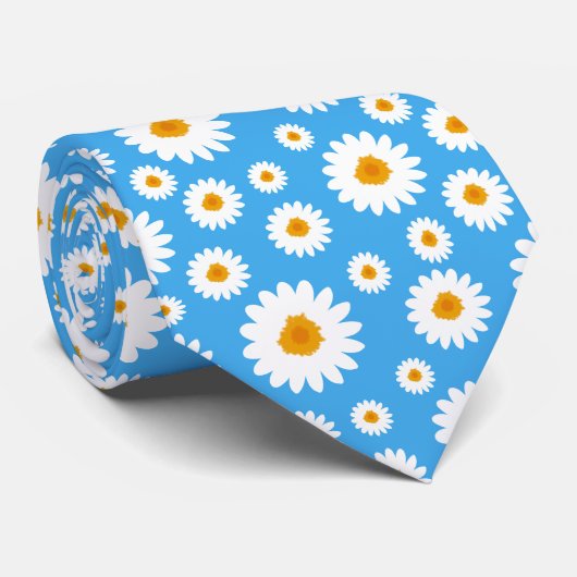 Cute Daisy Flower Pattern On A Blue ネクタイ (ロール)