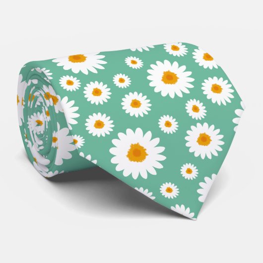 Cute Daisy Flower Pattern On A Green ネクタイ (ロール)