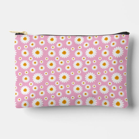 Cute Daisy Flower Pattern On A Pink アクセサリーポーチ (正面)