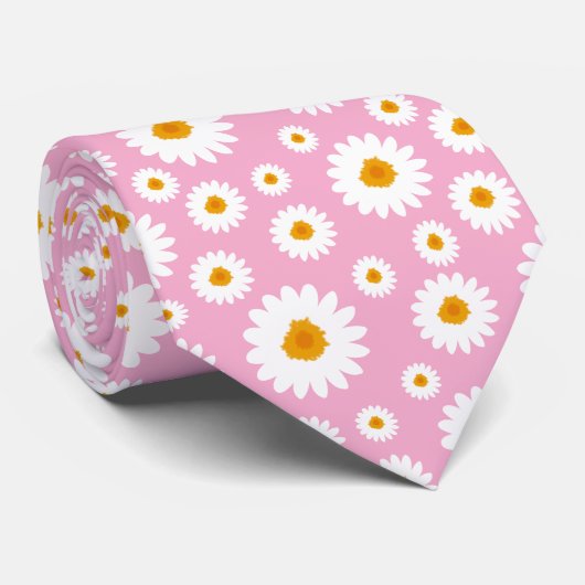 Cute Daisy Flower Pattern On A Pink ネクタイ (ロール)