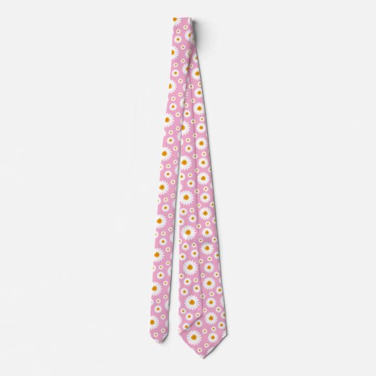 Cute Daisy Flower Pattern On A Pink ネクタイ (裏面)