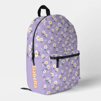 Cute Daisy Flower Pattern Purple School プリントバックパック