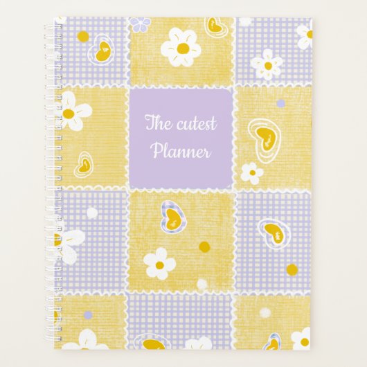 Cute Daisy Patchwork Aesthetic Gingham Personalize プランナー手帳 (正面)