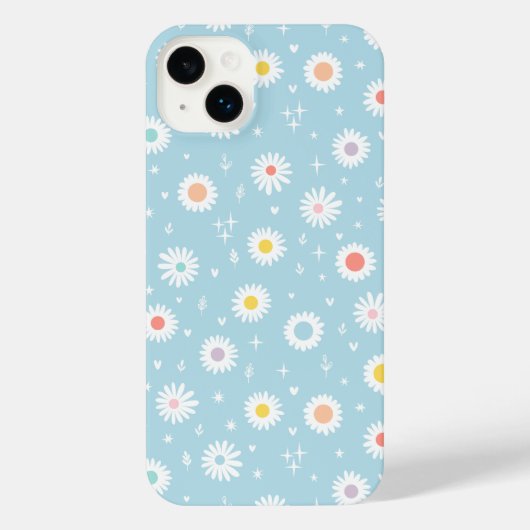 Cute Daisy Pattern– Pastel Blue Floral Aesthetic iPhoneケース (裏面)