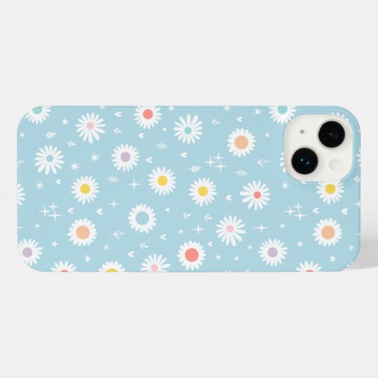 Cute Daisy Pattern– Pastel Blue Floral Aesthetic iPhoneケース (裏面横)