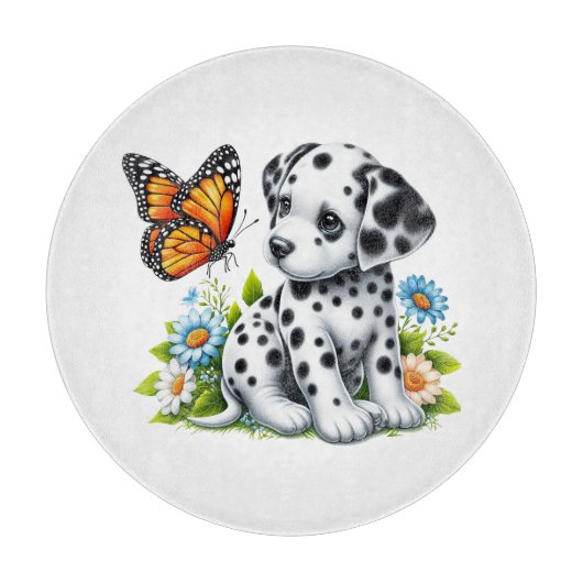 Cute Dalmatian/Butterfly friends カッティングボード (正面)