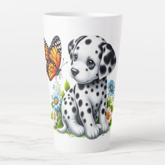 Cute Dalmatian/Butterfly friends カフェラテマグ (正面)