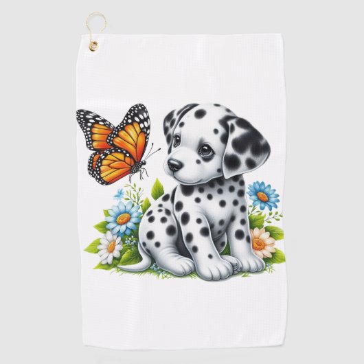 Cute Dalmatian/Butterfly friends ゴルフタオル (正面)