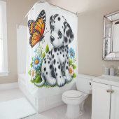 Cute Dalmatian/Butterfly friends シャワーカーテン (インサイチュ)