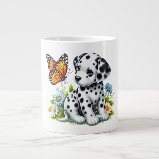 Cute Dalmatian/Butterfly friends ジャンボコーヒーマグカップ (正面)