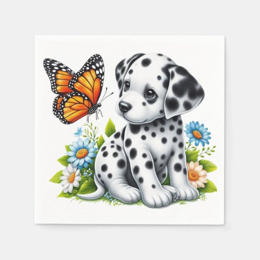 Cute Dalmatian/Butterfly friends スタンダードカクテルナプキン (正面)